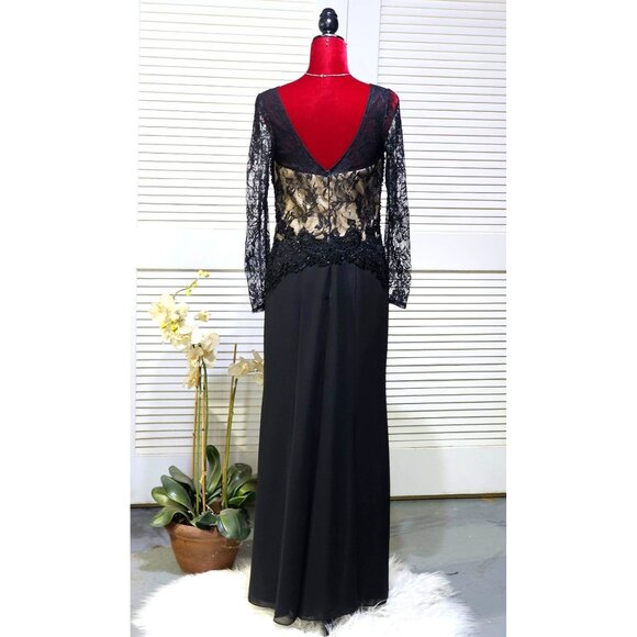 MGNY Women Black Long Sleeve Lace & Beaded Gown Formal Evening Dress Sz 10 2580 - Picture 6 of 16
